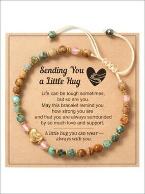 Heart Charm Link Bracelet Stone Beads Adjustable Gift for Women Teens